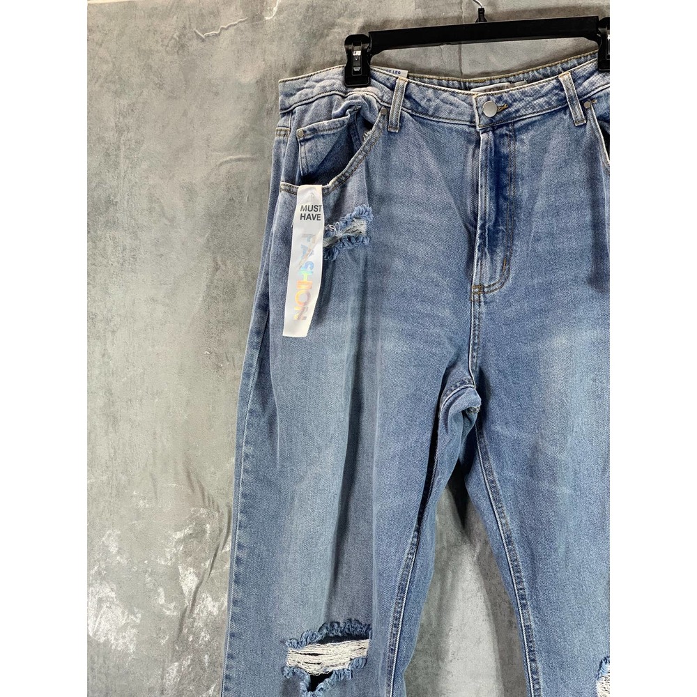 Tinseltown Junior's Plus Medium Wash High-Rise Distressed Wide-Leg Jeans SZ 18W - Picture 4 of 13